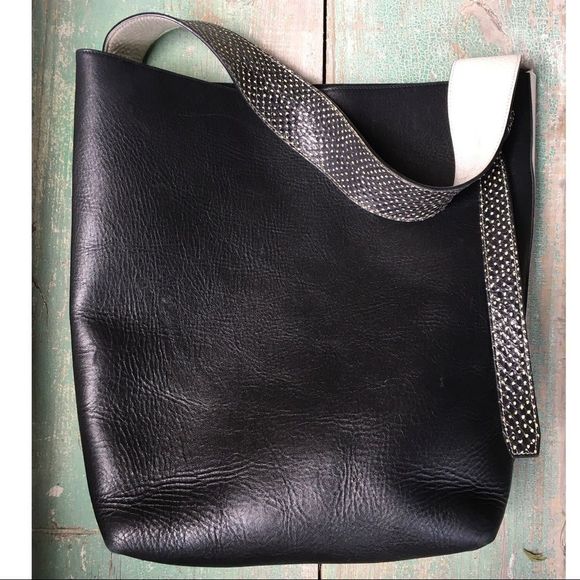 CELINE Shiny Smooth Calfskin Small Twisted Cabas White Black leather tote purse - Picture 3 of 16